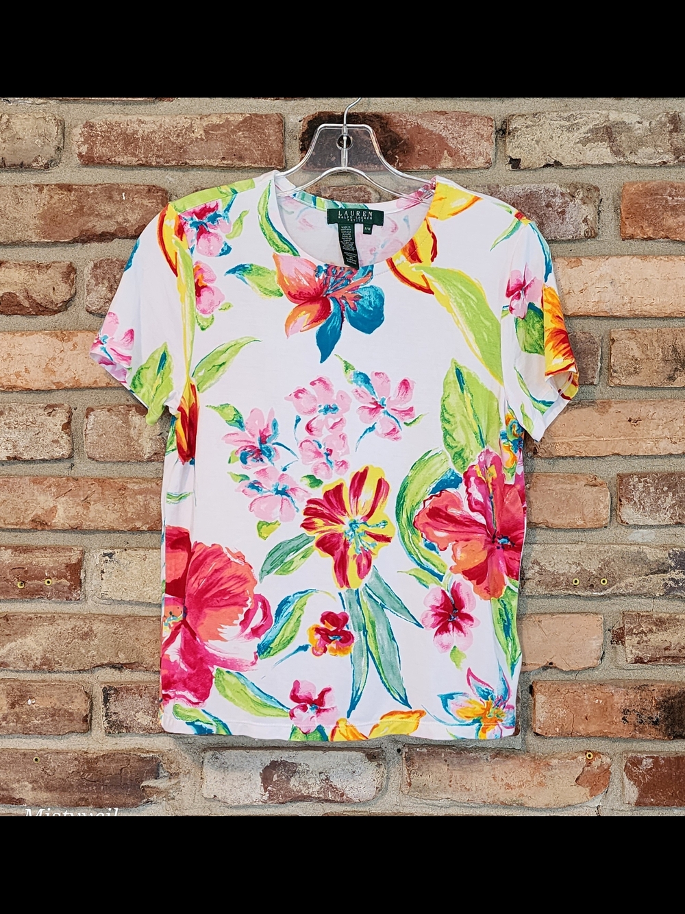 Ralph Lauren White Short-Sleeve Floral Tee with Multicolor Blooms